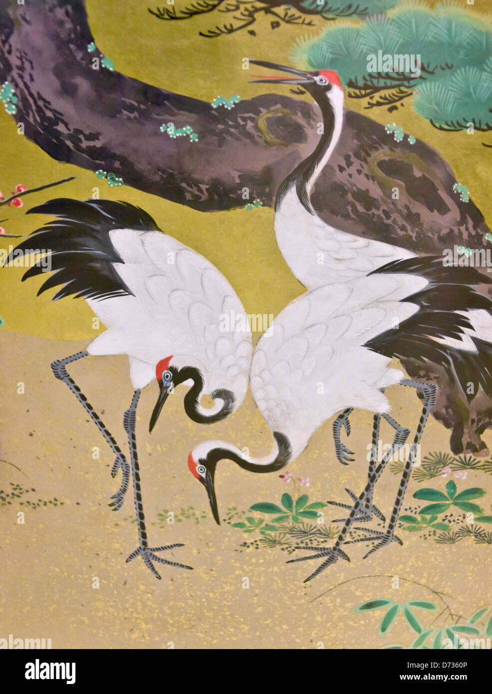 La peinture traditionnelle de Grues Japonaises, Okayama, Japon Banque D'Images