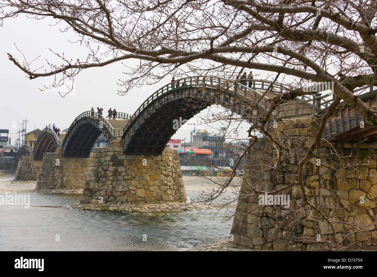Pont Kintai-kyo, pont en arc en bois historique, le Japon Iwakuni, Banque D'Images