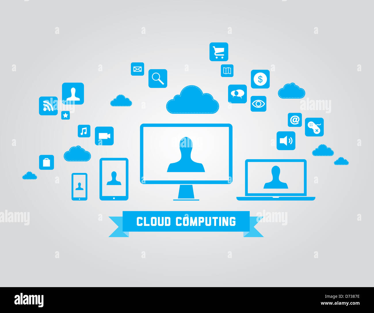 Illustration de la technologie cloud computing concept avec résumé d'icônes et d'éléments de conception. Isolé sur fond gris Banque D'Images