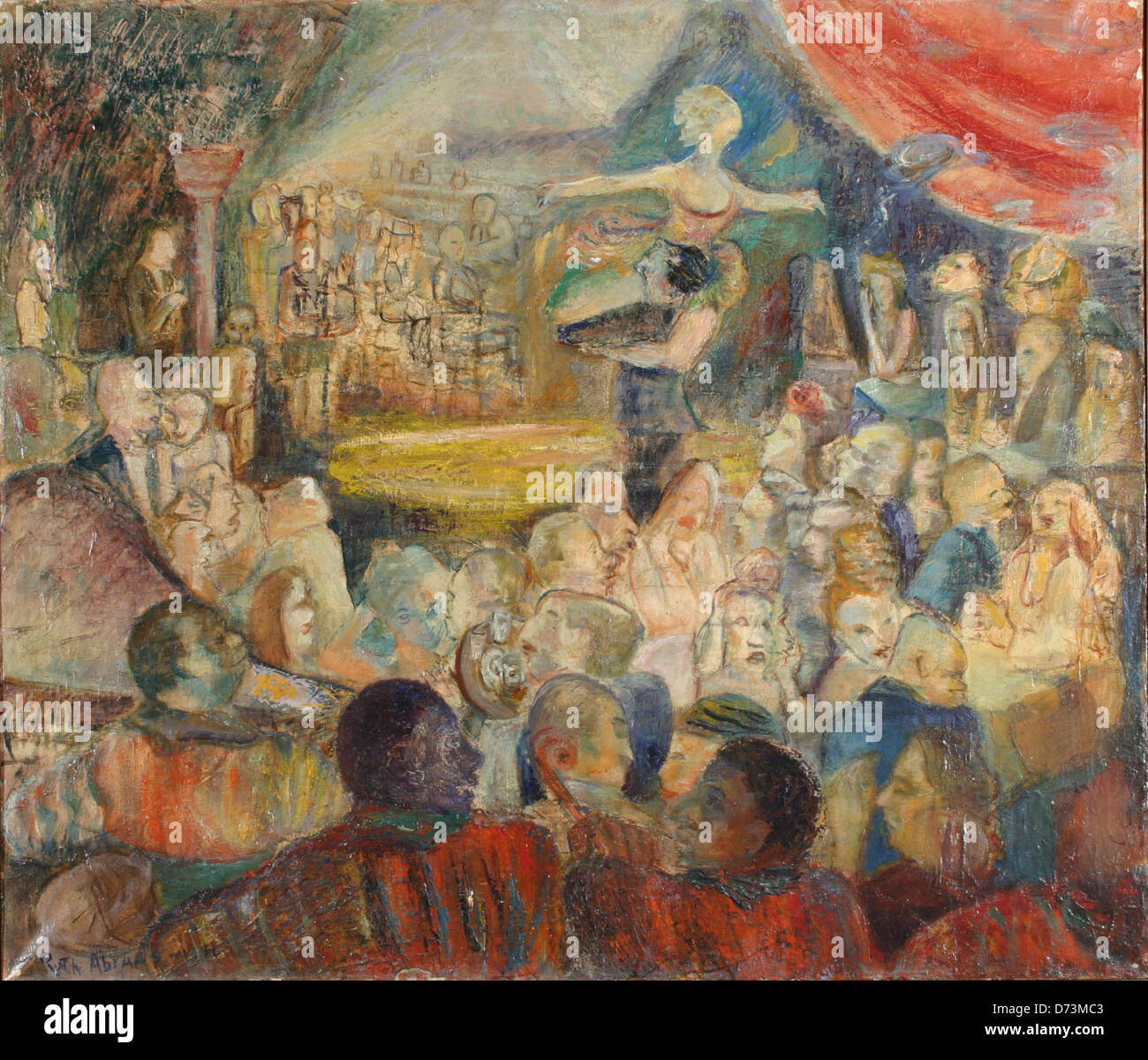 Cette œuvre, créée par Ruth Davidson Abrams, fait partie de la collection du musée de l'Université Yeshiva. Il explore le thème du théâtre juif, reflétant les expressions culturelles et artistiques au sein de la communauté juive. Banque D'Images