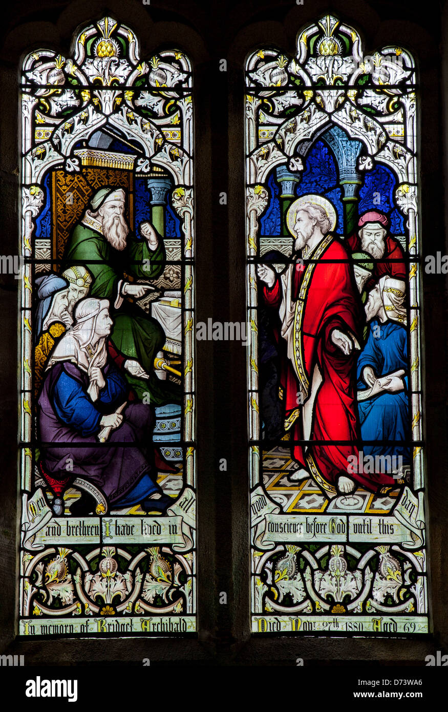 Vitrail à l'intérieur de l'église St Paul, Rusland, près de Hawkshead, Lake District, Cumbria Banque D'Images