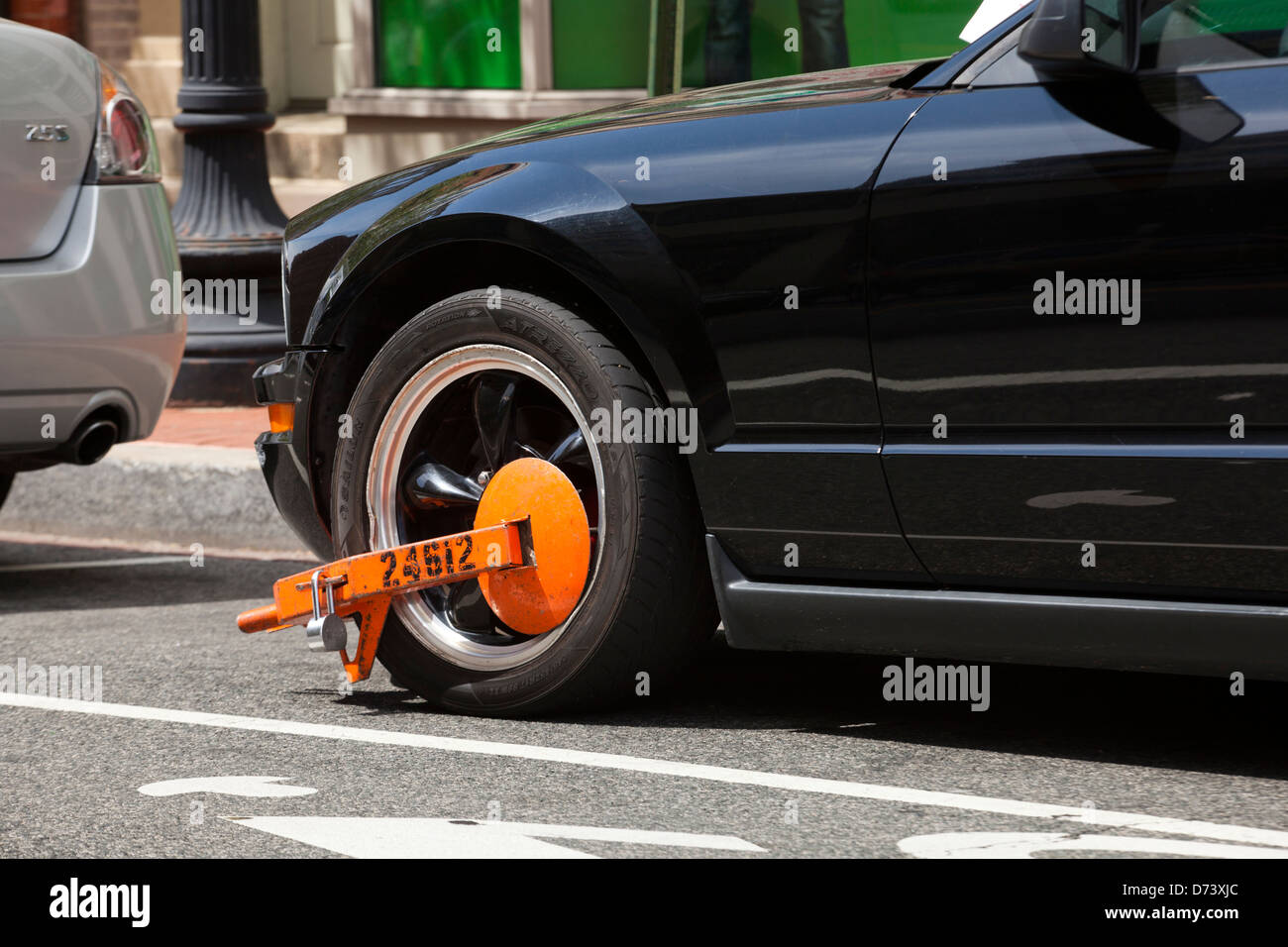 Le blocage des roues - Roue avant voiture USA Banque D'Images