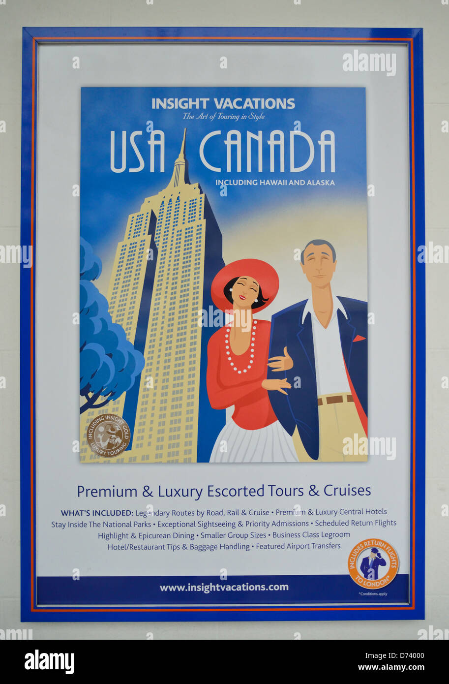 Insight Vacations affiche art déco, Saint Peter Port (Saint-Pierre-port), Guernesey, bailliage de Guernesey, Channel Islands Banque D'Images