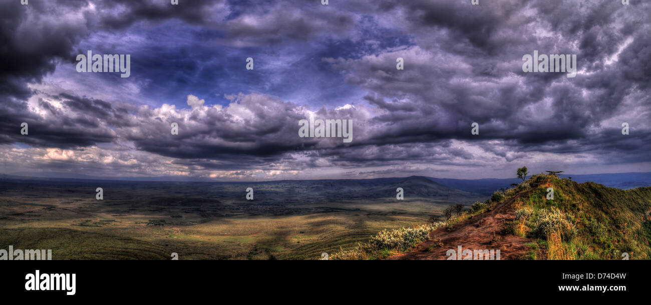 Longonot Cratère Vue Panoramique, Hdr Panoramas de la région de Naivasha, Kenya Banque D'Images