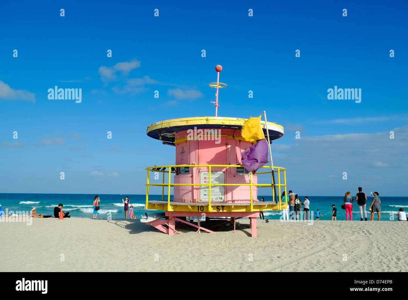 La vie Art Déco guard huts on South Beach, Miami, Floride, USA Banque D'Images