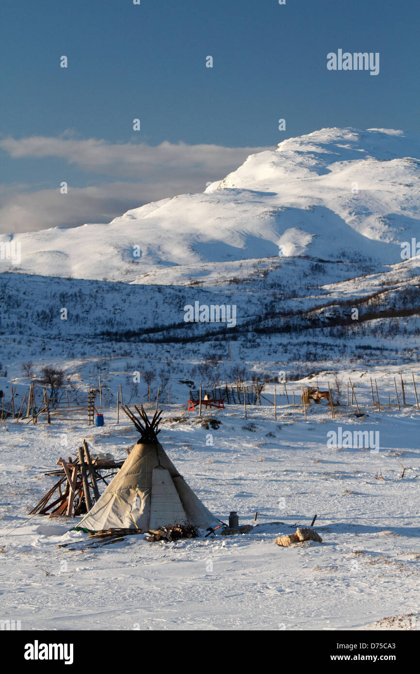 Camp sami en Norvège. Banque D'Images