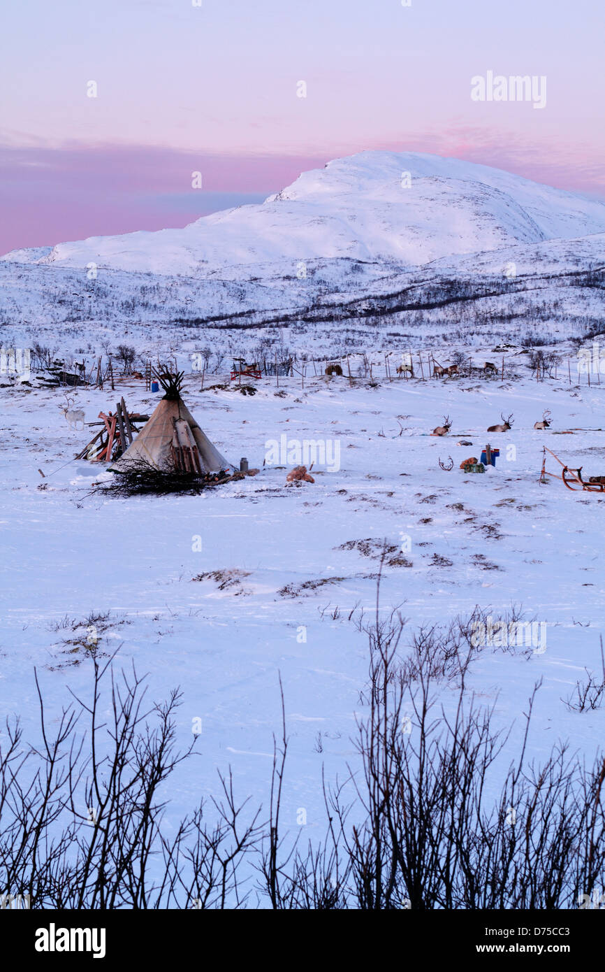 Camp sami en Norvège. Banque D'Images
