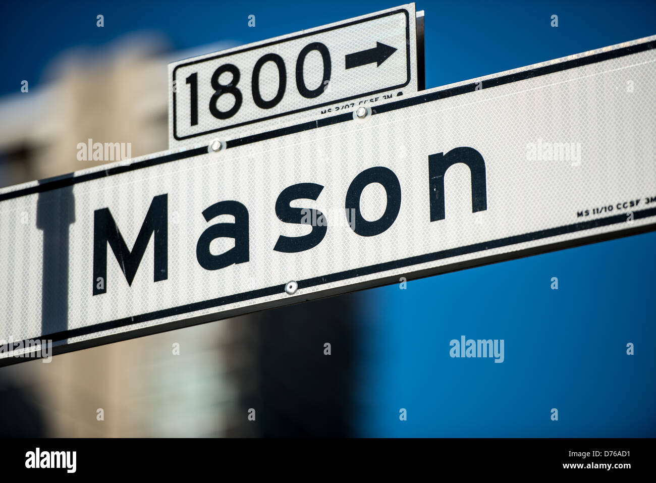 SAN FRANCISCO, CALIFORNIE - Street sign pour Mason Street à San Francisco's North Beach, le quartier. Banque D'Images