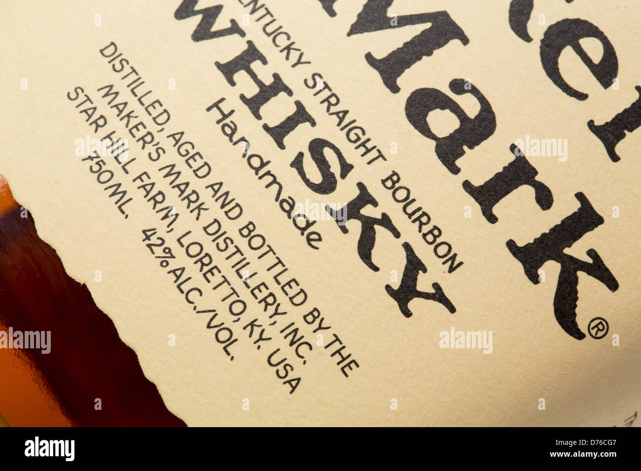 Whiskey Maker's Mark qui a été édulcoré à 42  % (84) Preuve d'alcool par volume d'origine de 45  % (90) preuve de l'alcool. Banque D'Images