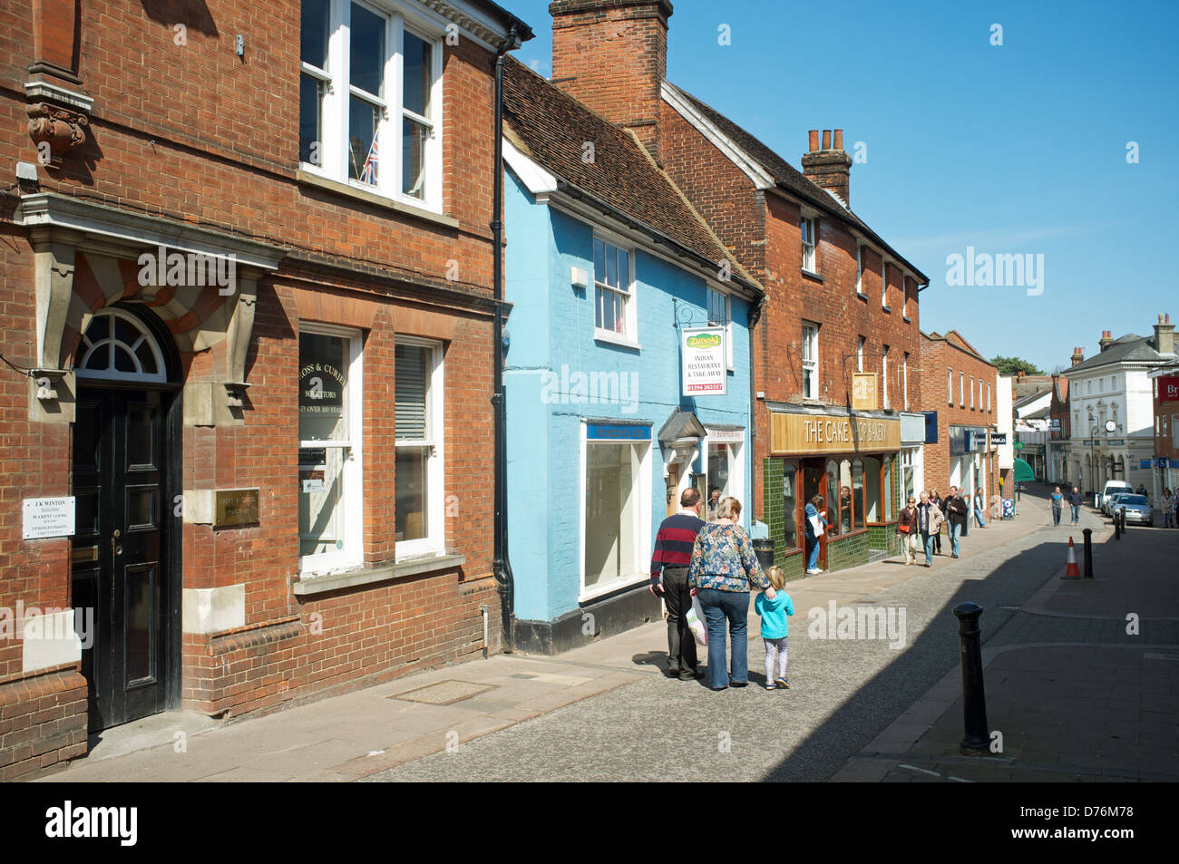 Artère principale (principale rue commerçante) Woodbridge, Suffolk, UK. Banque D'Images