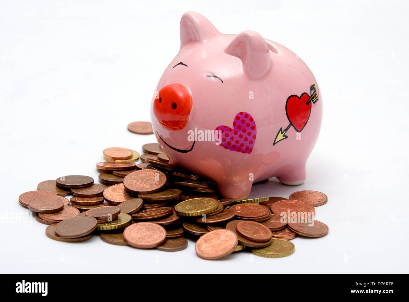 Pink piggy argent fort sur l'cents coins Banque D'Images