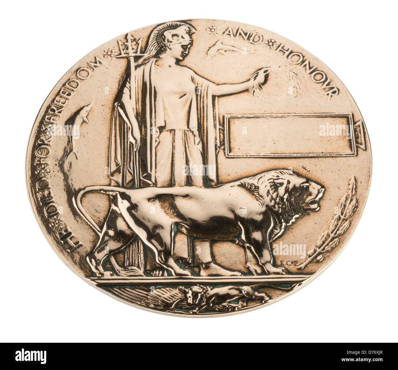 Dead Man's Penny, ou veuve, ou la mort de penny Memorial Plaque inscrit 'il est mort pour la liberté et l'honneur" Banque D'Images