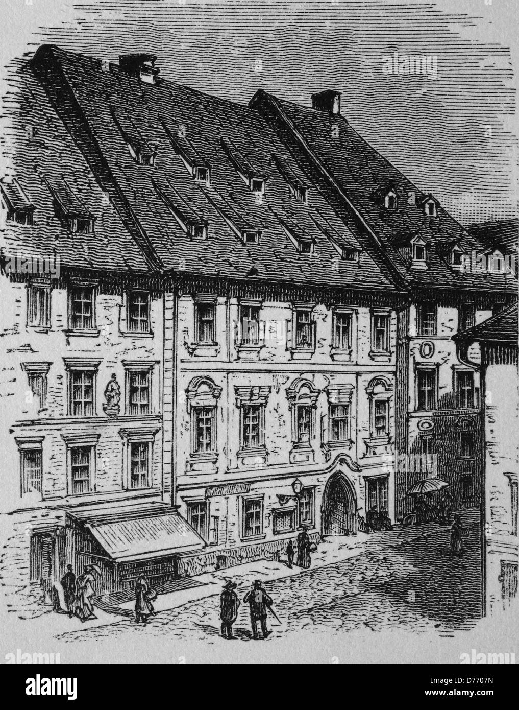 La maison de Wallenstein à Eger, Cheb, République tchèque, gravure sur bois, vers 1865 historique Banque D'Images