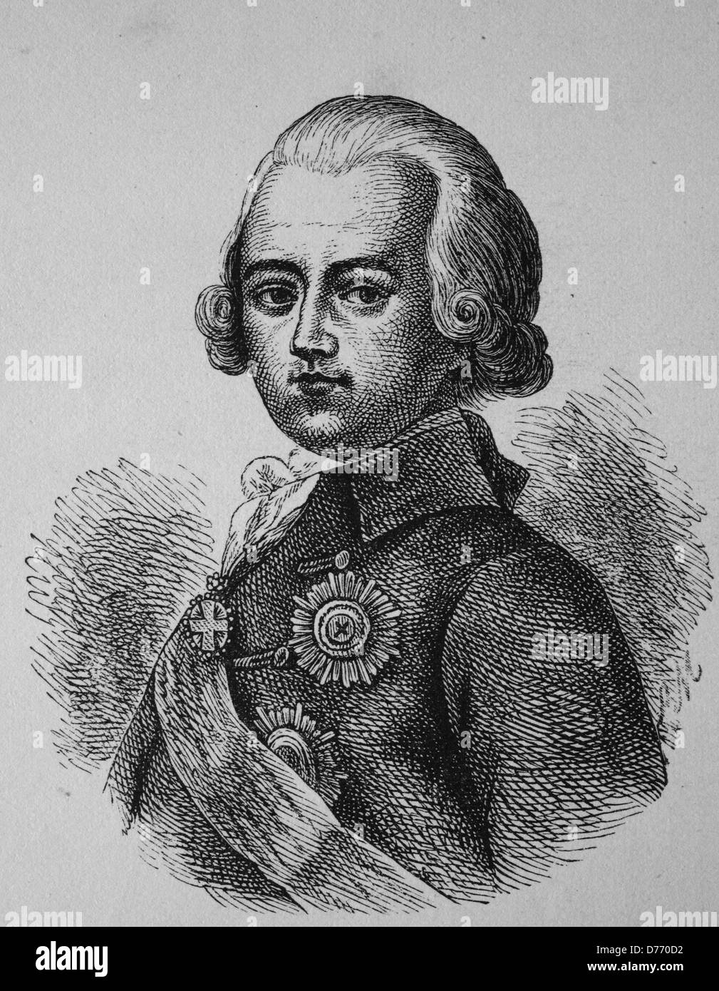 Paul I, 1754 - 1801, l'empereur de Russie, gravure sur bois de 1880 Banque D'Images