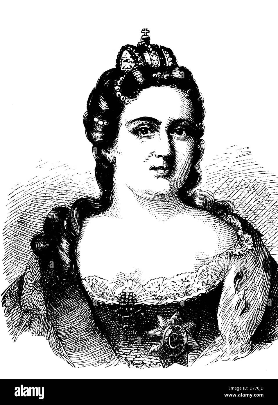 Catherine I de Russie, 1684 - 1727, l'impératrice de Russie, gravure sur bois de 1880 Banque D'Images
