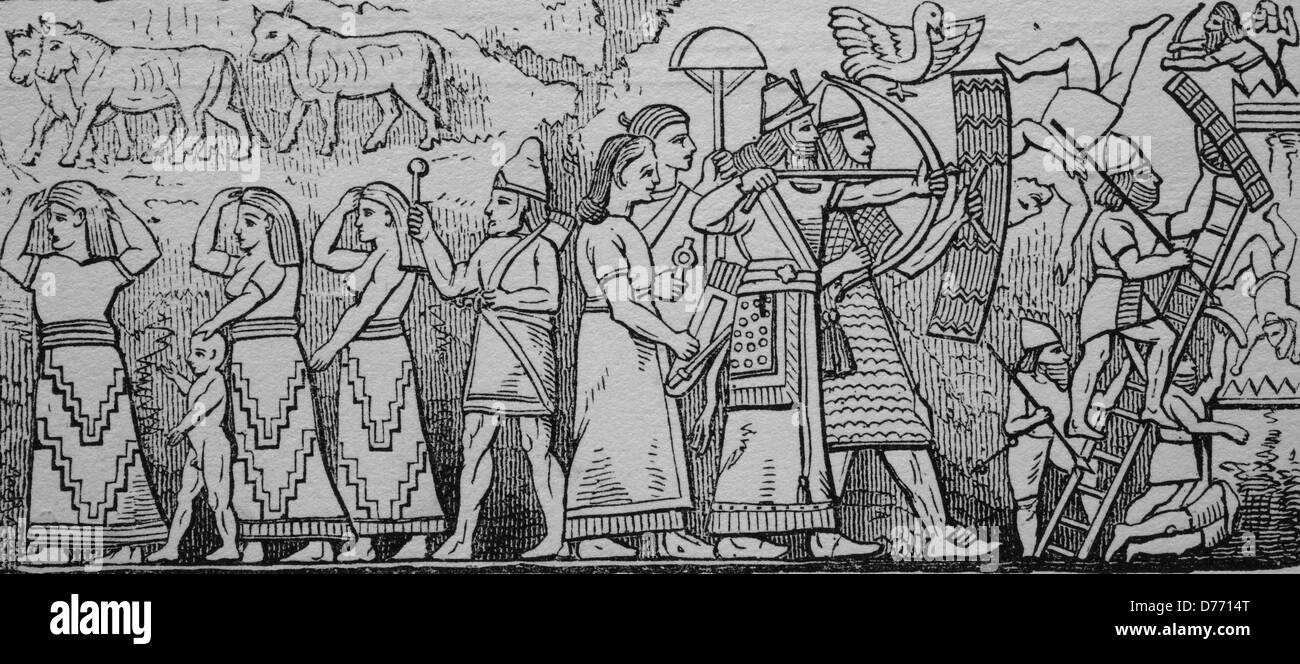 Bas-relief assyrien, Assyrie, aujourd'hui l'Iraq, gravure sur bois de 1880 Banque D'Images