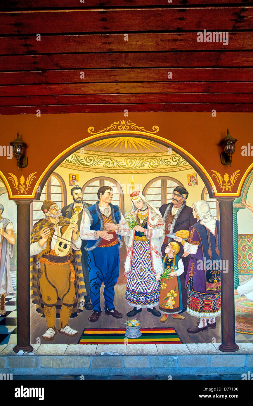 Peinture murale d'un jour de mariage célébration dans un restaurant à Plovdiv Bulgarie Banque D'Images