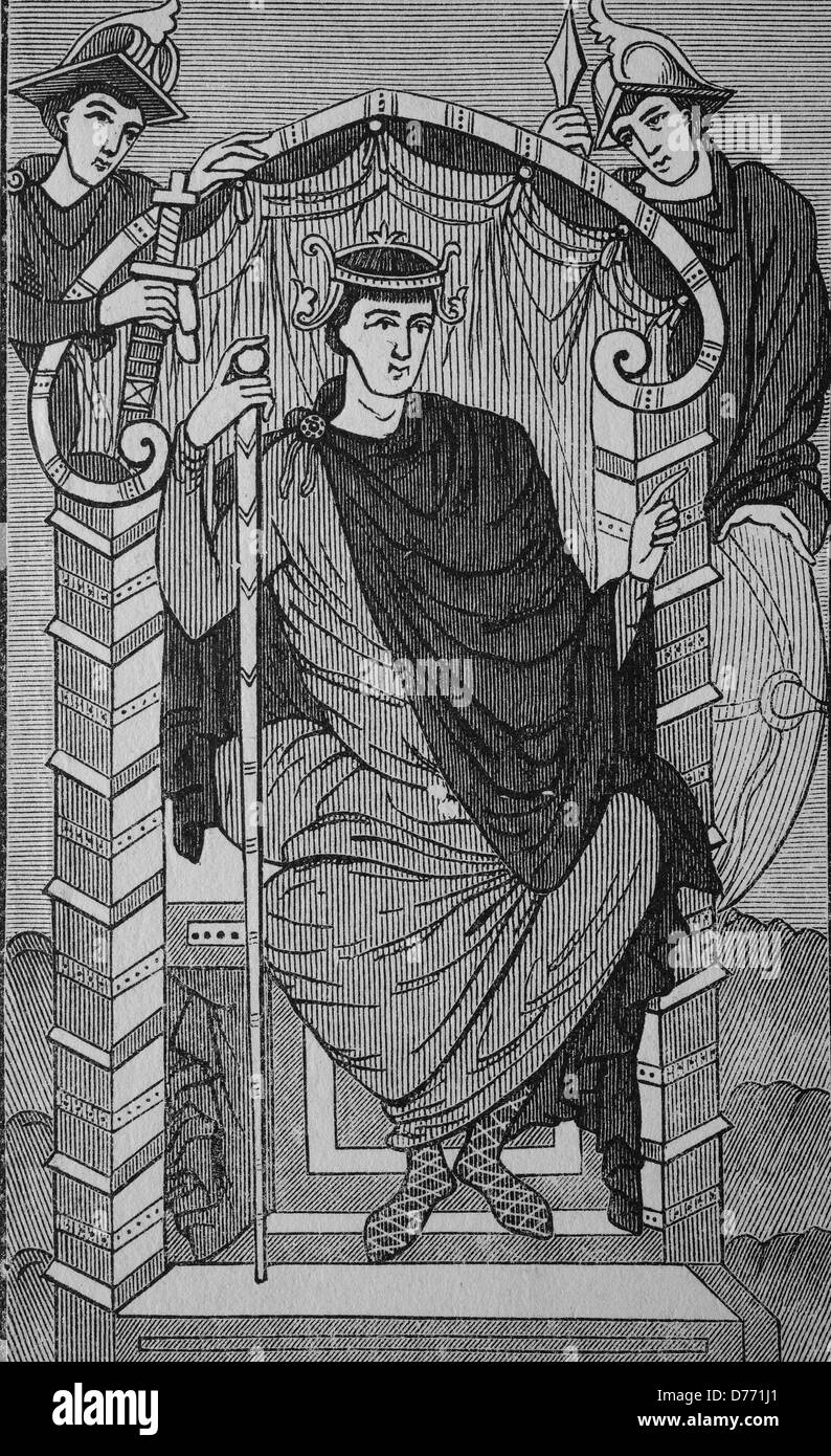 Lothar I ou Lothaire I, 795-855, roi de Bavière, Saint Empereur Romain, roi des Lombards et du Portugal, gravure sur bois de 1880 Banque D'Images