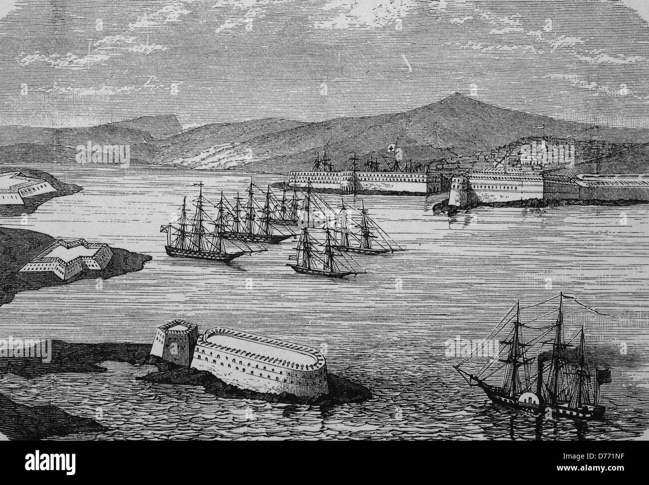 Sebastopol, maintenant Sébastopol, port de la péninsule de Crimée, Ukraine, gravure sur bois de 1880 Banque D'Images