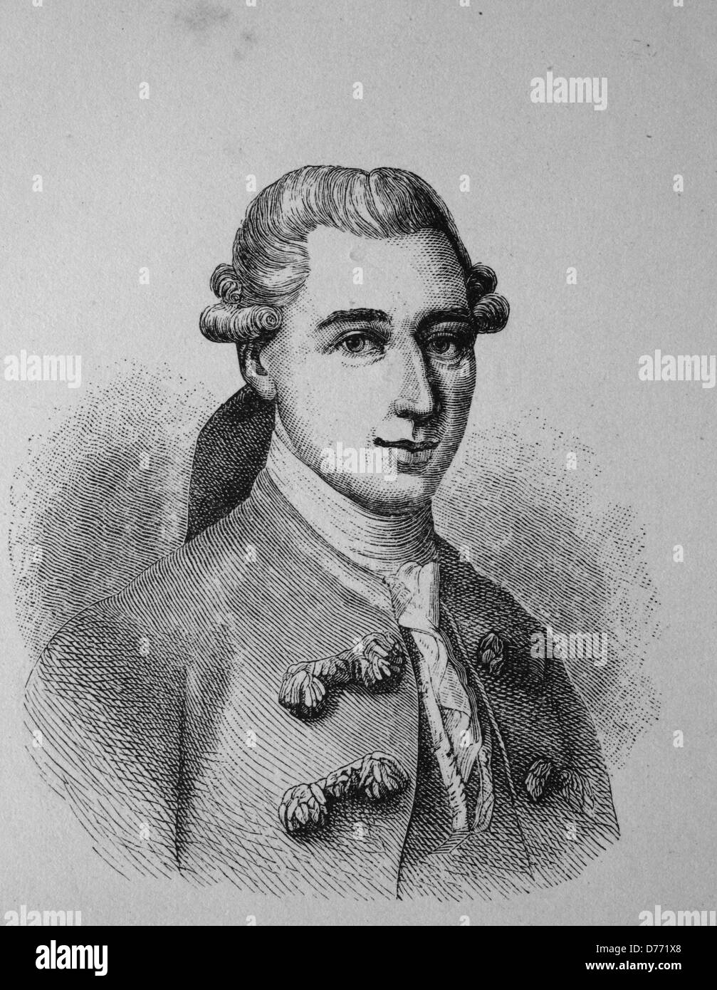 Johann Friedrich Struensee, 1737 - 1772, médecin et ministre à la cour danoise, gravure sur bois, vers 1880 historique Banque D'Images