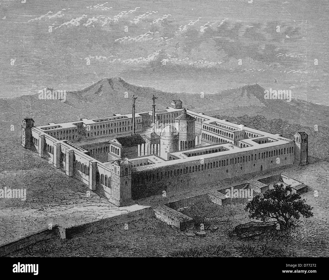 Le palais de Dioclétien dans la région de Salona, aujourd'hui Solin, Croatie, gravure sur bois de 1880 Banque D'Images