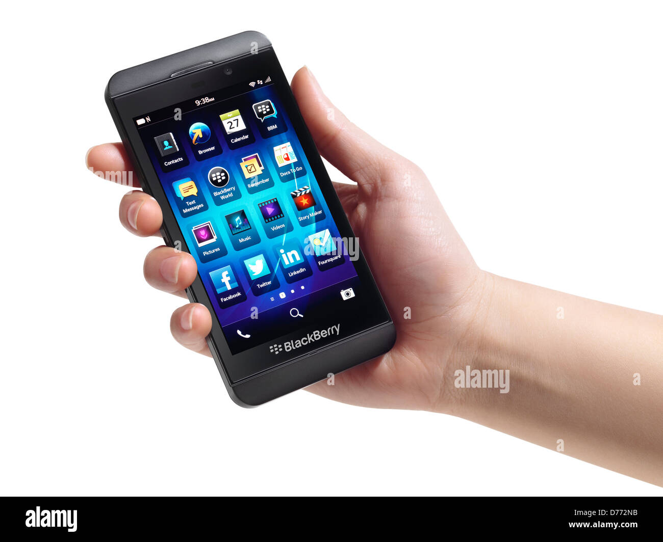 Part avec Blackberry Z10 téléphone intelligent isolé sur fond blanc Banque D'Images