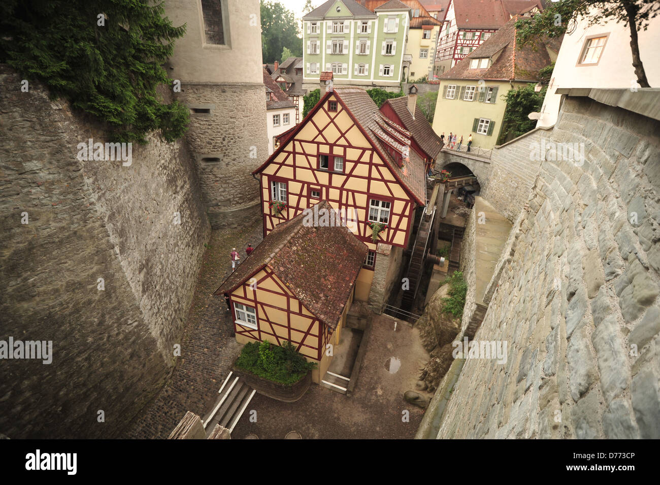 Meersburg, Allemagne, maison à colombages dans les anciennes douves Banque D'Images