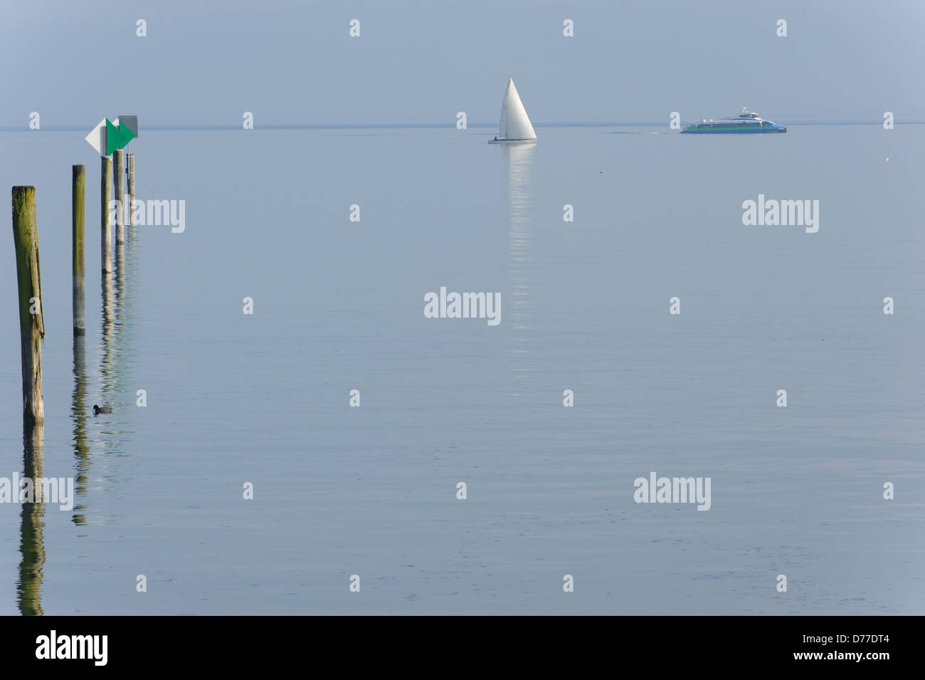 Bateau de vitesse Katamaran et bateau à voile Immenstaad, Lac de Constance Allemagne Bade-Wurtemberg Banque D'Images