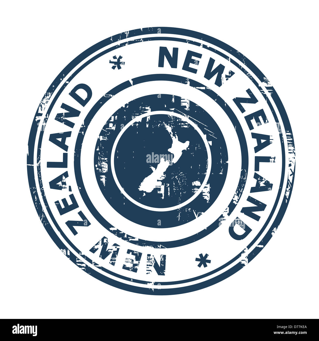 Passeport néo-zélandais stamp isolé sur un fond blanc. Banque D'Images
