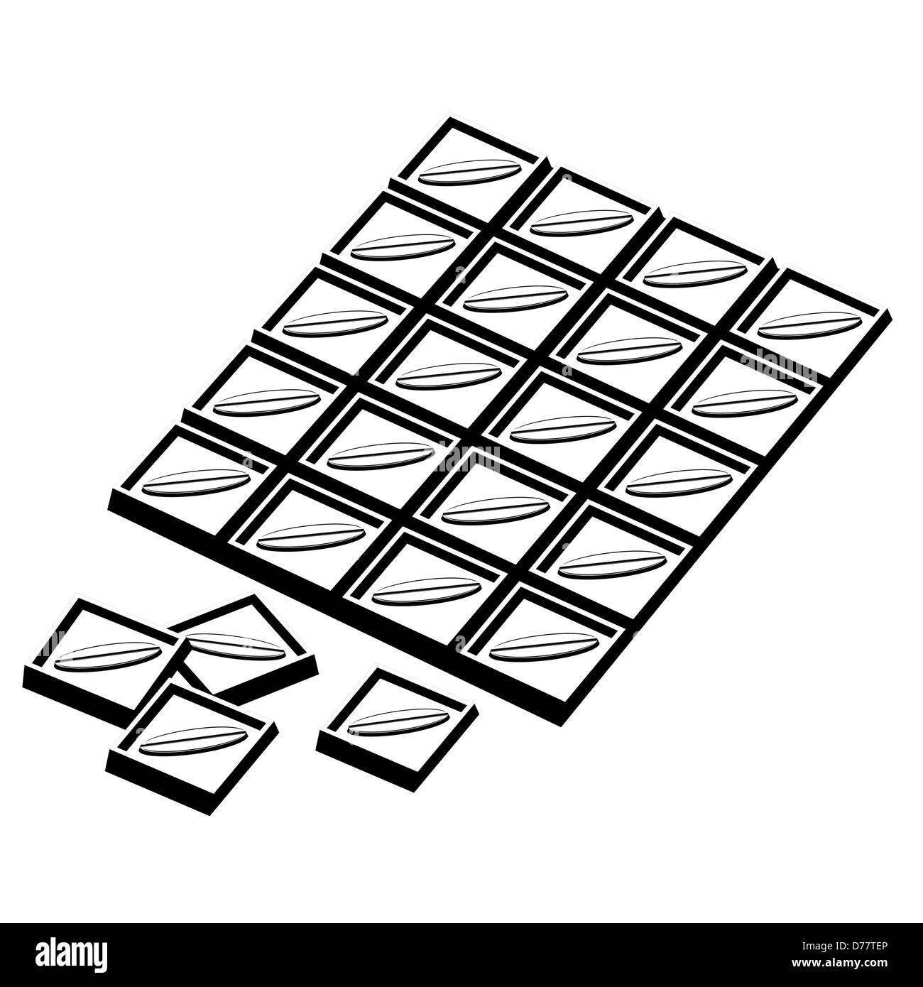 Résumé de chocolat. Illustration noir et blanc sur un fond blanc. Banque D'Images