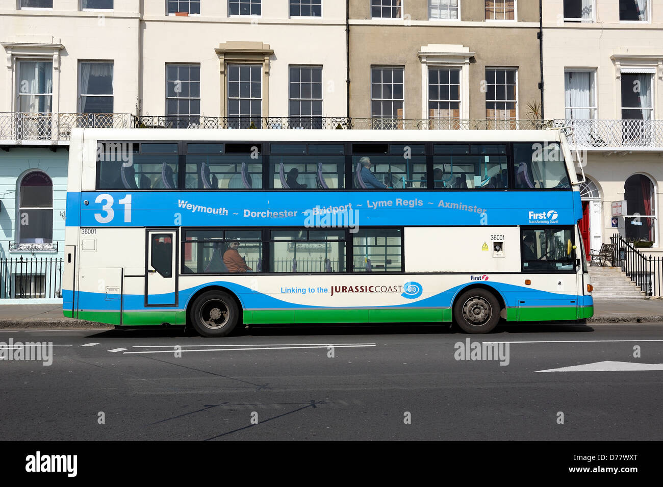 Un Dorset & Somerset du Sud premier bus sur le service 31 service d'Axminster à Weymouth Banque D'Images