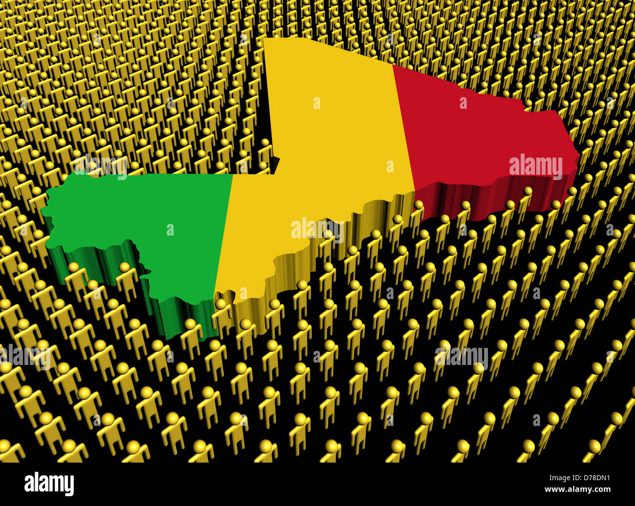 Mali carte drapeau entouré de nombreuses personnes abstract illustration Banque D'Images