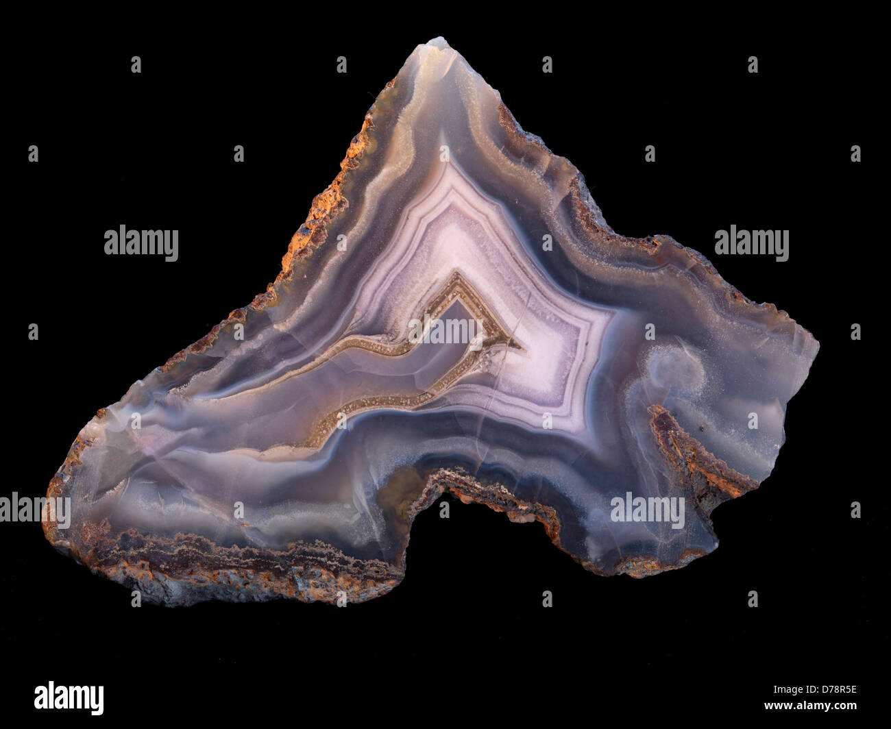 Profil de bandes de fortification de minuscules points blancs dans la région de Los Mellizos Agate Cerro El Origan près de Le Baron Chihuahua au Mexique. Banque D'Images
