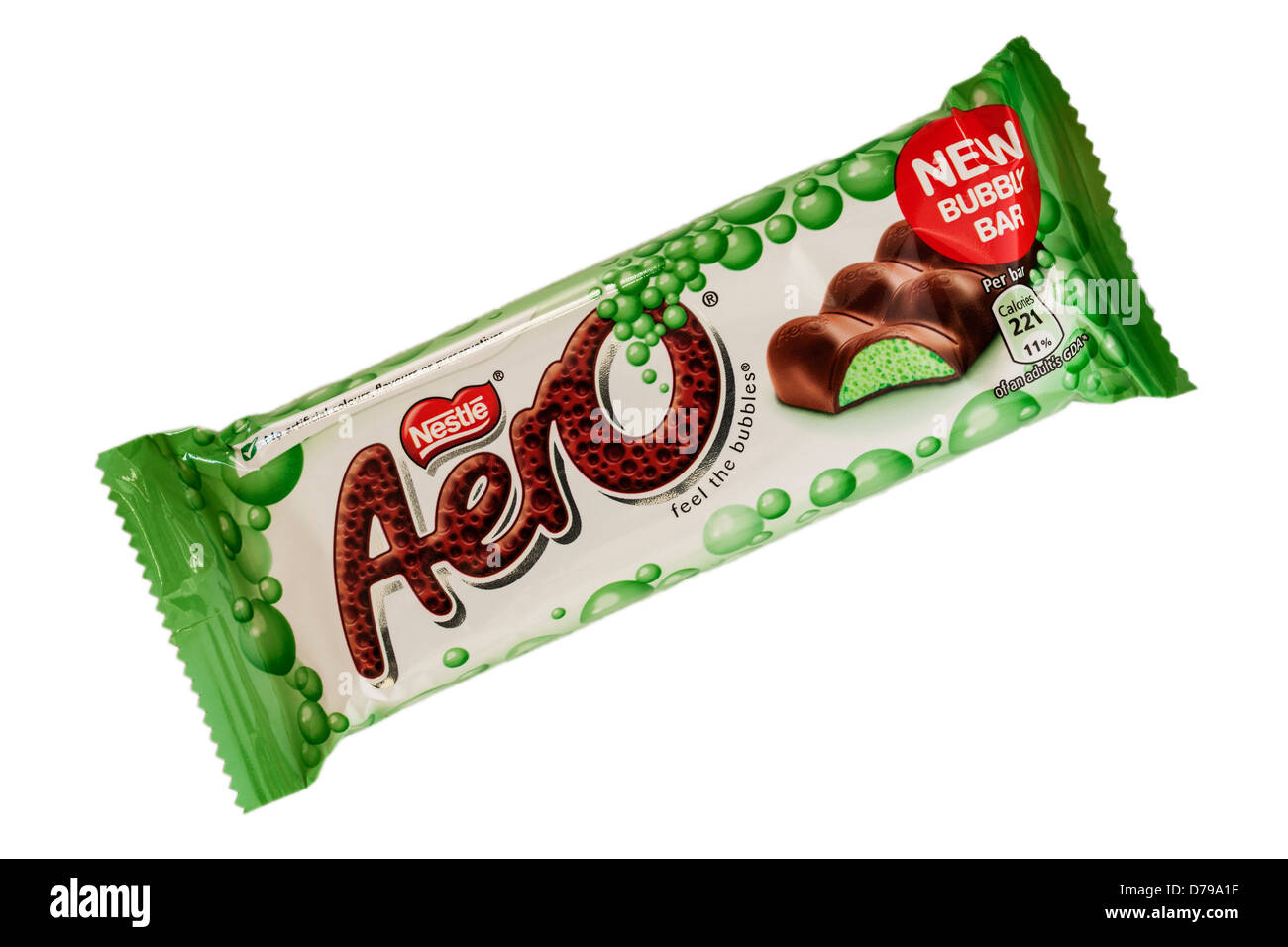 Une monnaie Nestlé Aero sur un fond blanc Banque D'Images