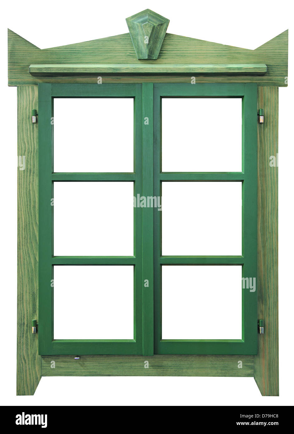 Fenêtre en bois vert isolé sur fond blanc Banque D'Images