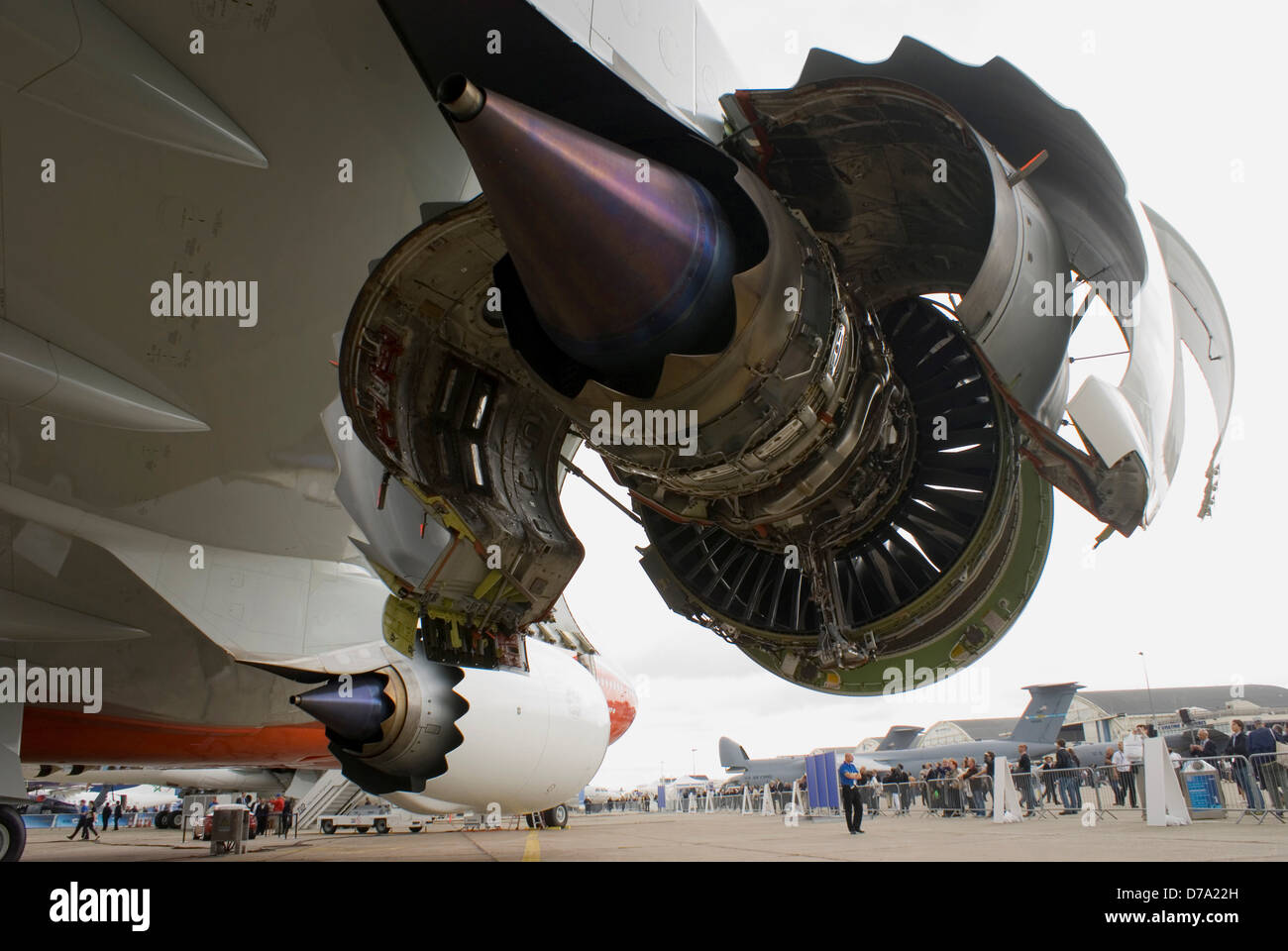 Boeing 747-8 engine ouvrir le couvercle. Banque D'Images