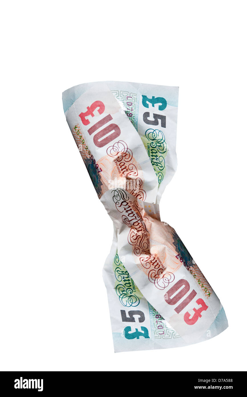 Gros plan de l'anglais £5 et £10 Note de l'argent sur concept d'entreprise de finance de fond blanc Banque D'Images