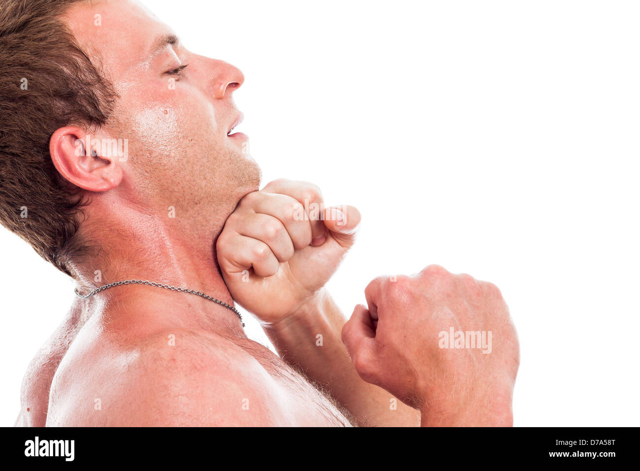 Close up of man boxing, isolé sur fond blanc Banque D'Images