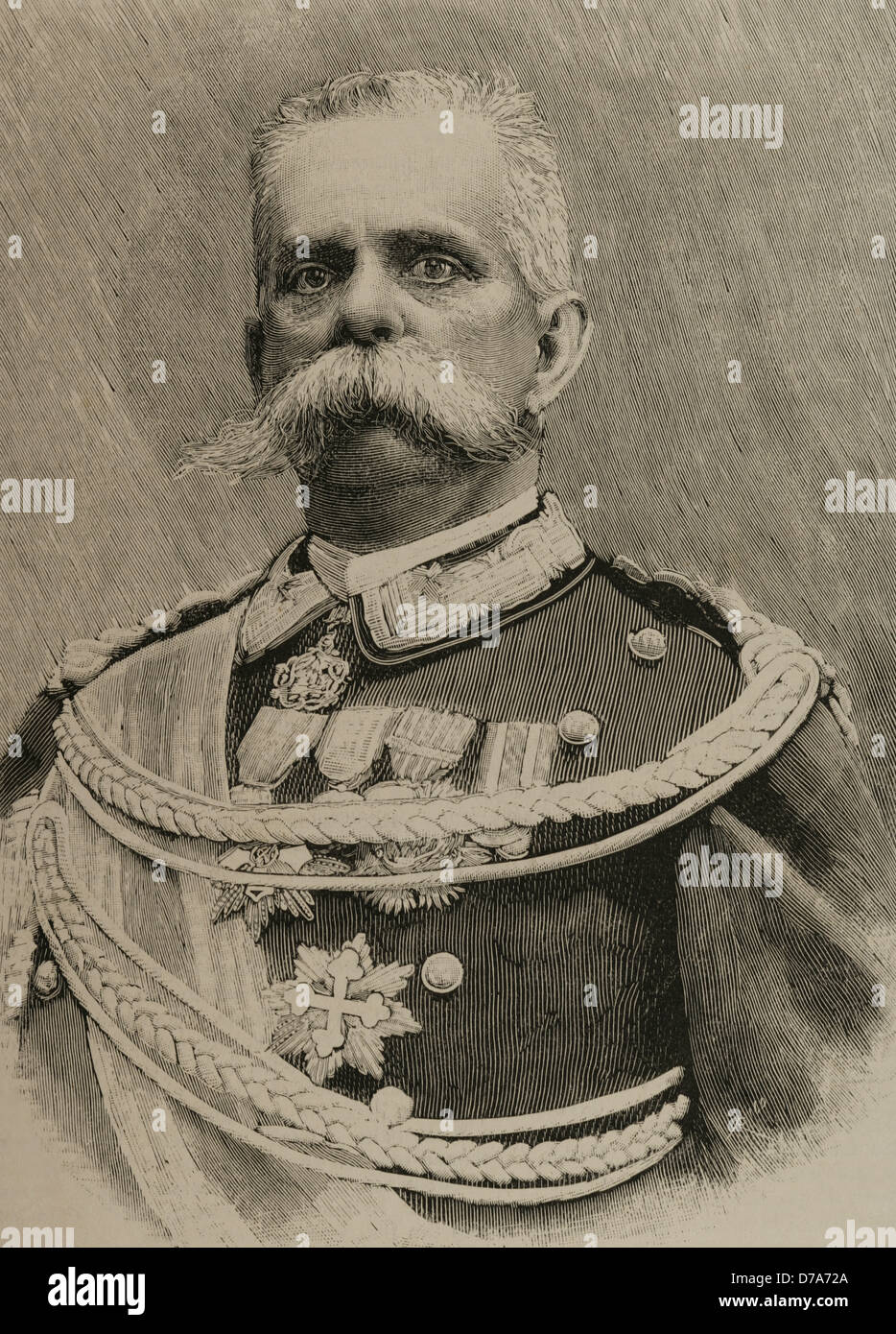 Umberto I ou Humbert I (1844-1900), surnommé le bon. Roi d'Italie à partir de 9 janvier 1878 jusqu'à sa mort. Gravure de Rico. Banque D'Images