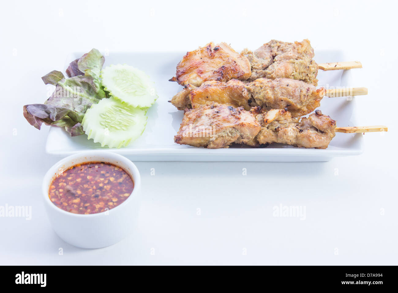 Brochettes de poulet grillé est l'alimentation en Thaïlande Banque D'Images