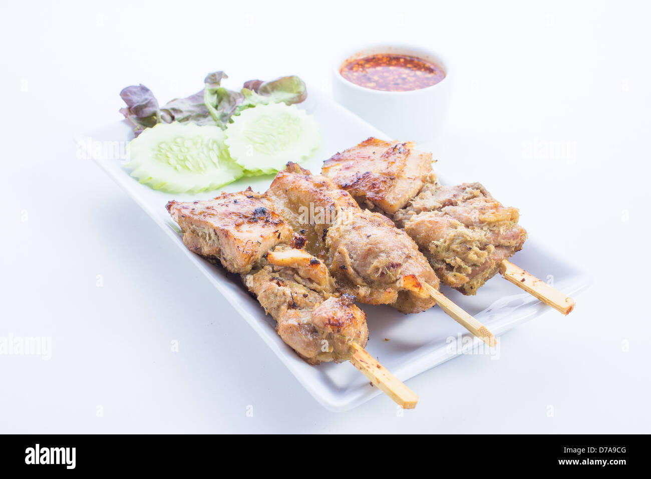 Brochettes de poulet grillé est l'alimentation en Thaïlande Banque D'Images