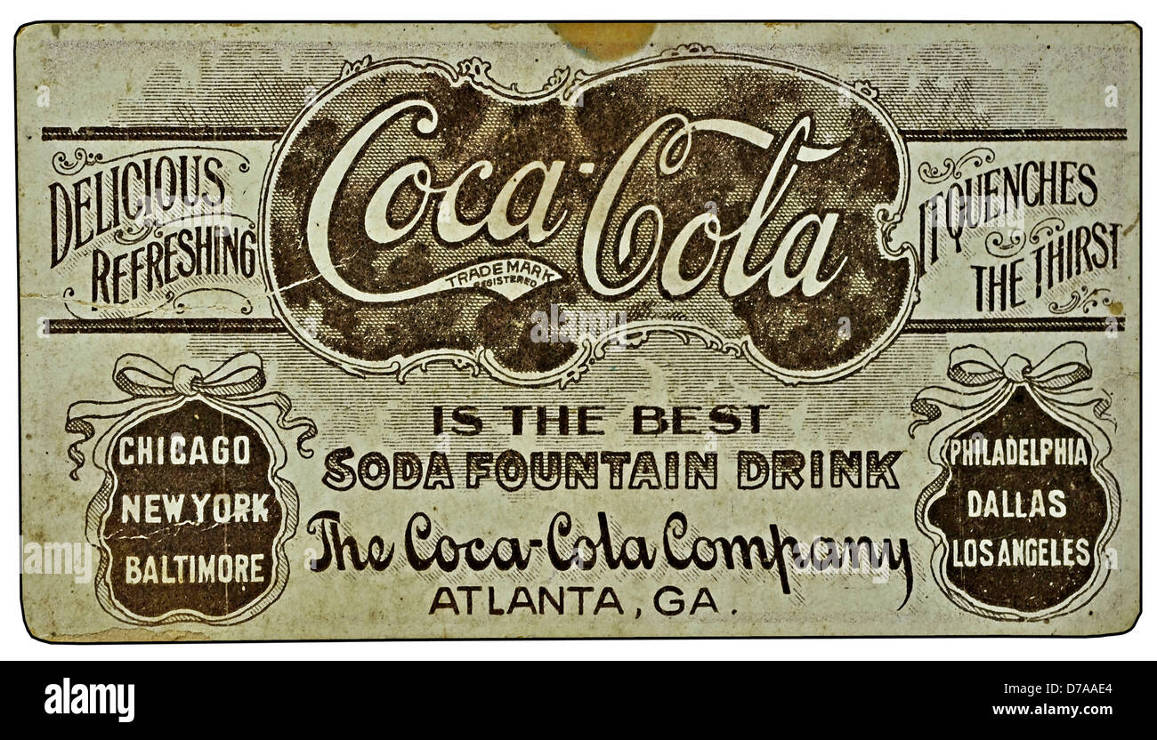 Vintage Coca-Cola annonce sur une carte. Banque D'Images