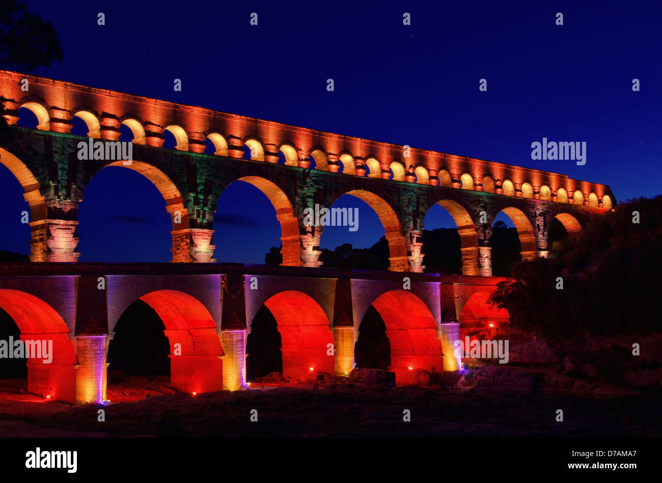Pont du Gard Pont du Gard - Nacht nuit 01 Banque D'Images