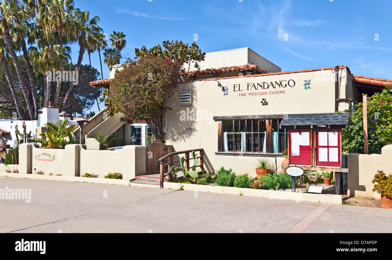 Restaurant mexicain El Fandango, San Diego Old Town, nommé d'après les parties de danse ; construit sur l'emplacement d'une maison détruite par le feu. Banque D'Images