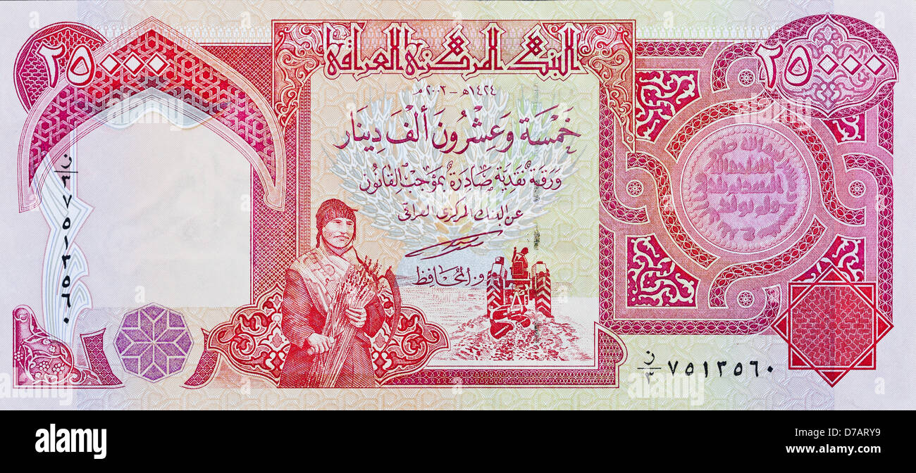 Le papier-monnaie Dinar Iraq Banque D'Images