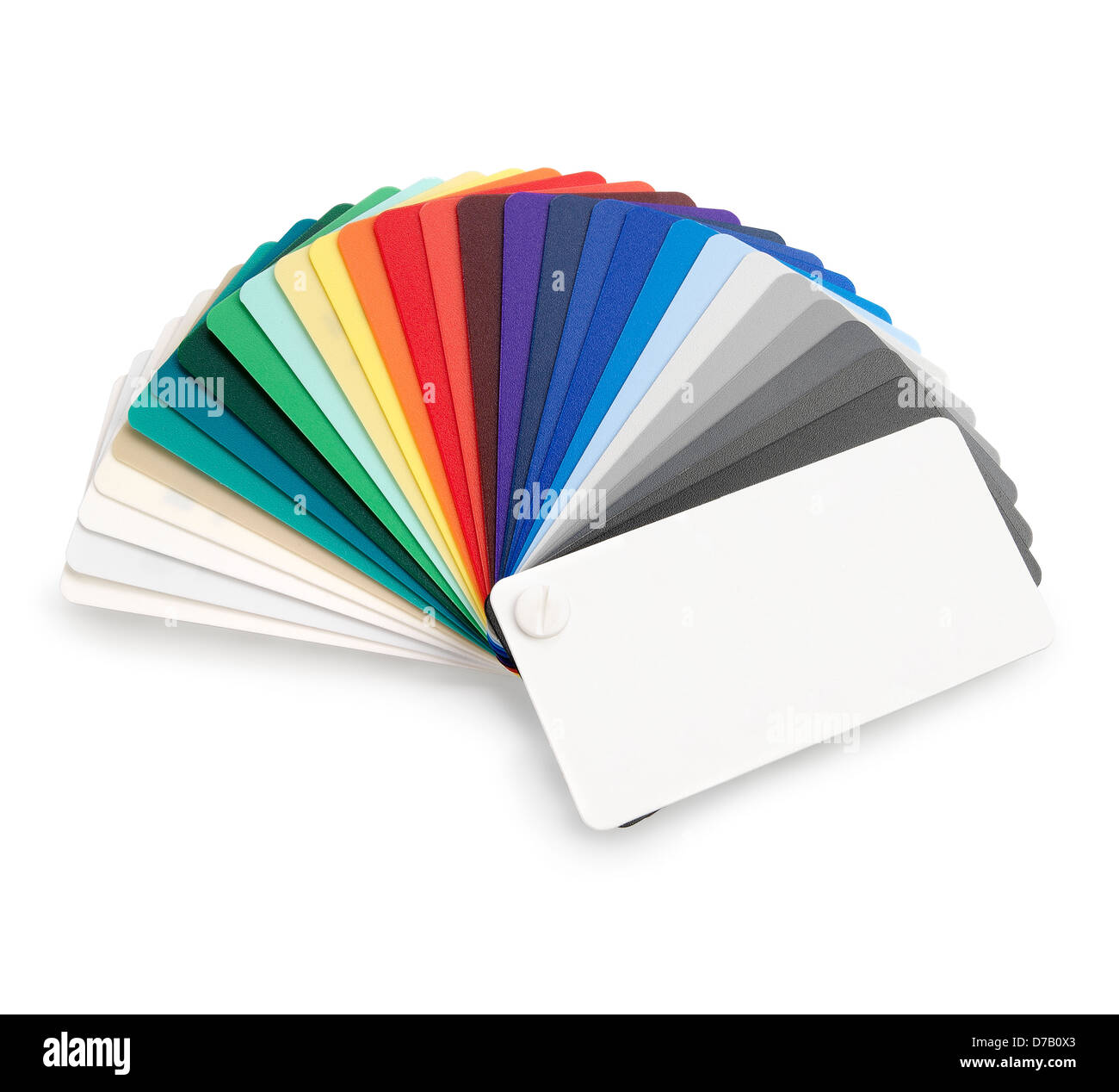 Nuancier de couleurs en plastique sur fond blanc. Chemin de détourage. Banque D'Images