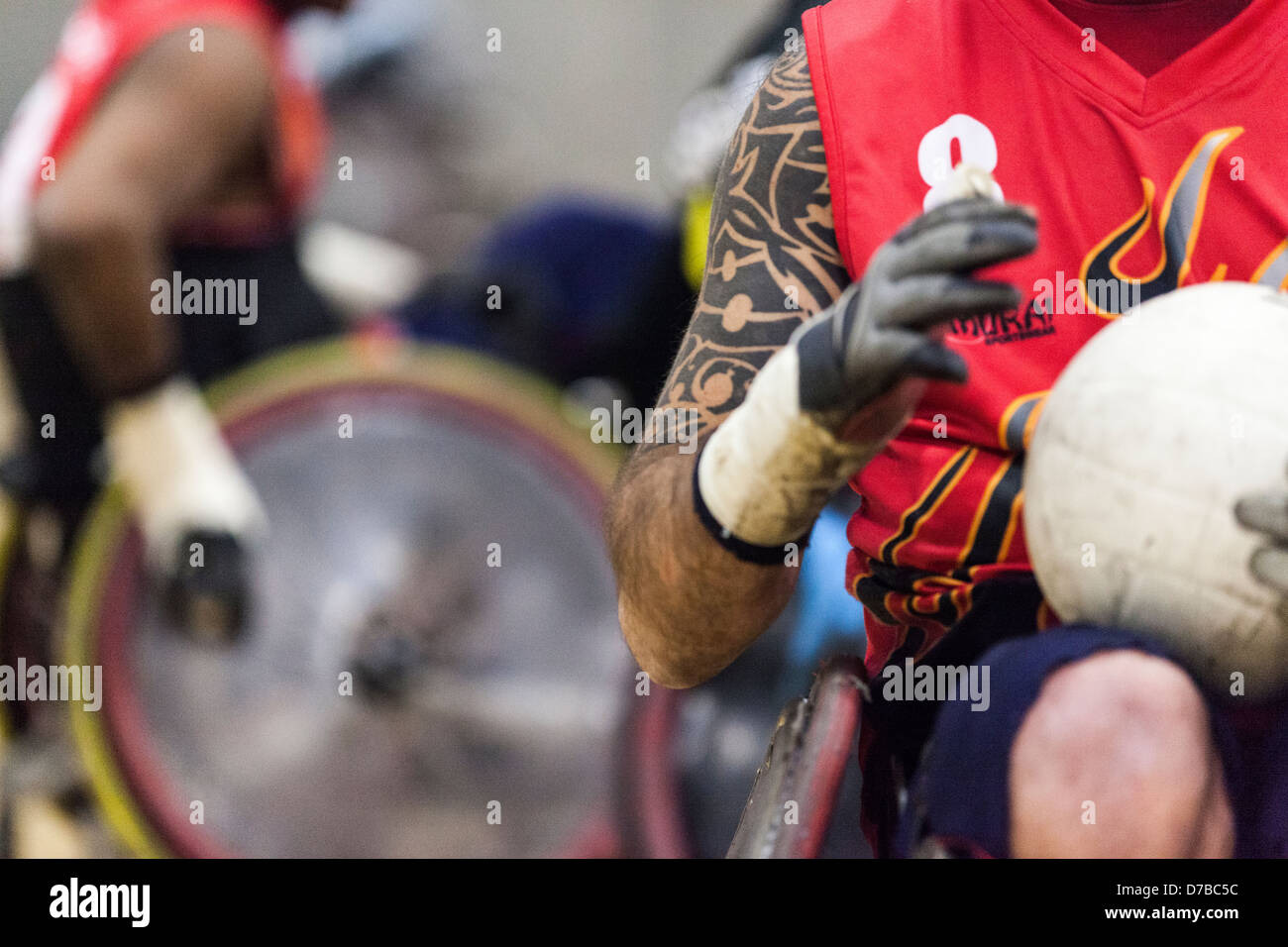 Joueur de rugby en fauteuil roulant tient le ballon, gbwr, team fr, GBR, Banque D'Images