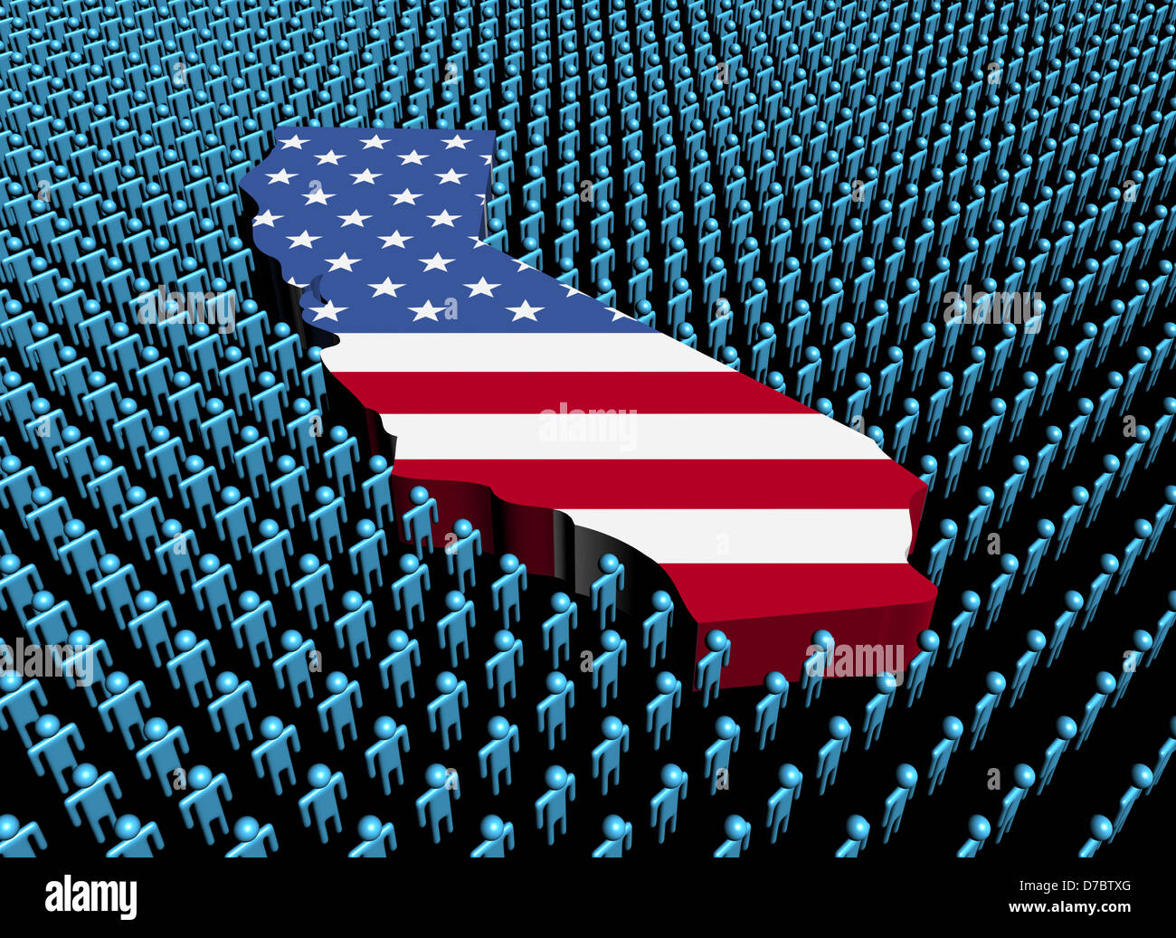 Californie carte drapeau entouré de nombreuses personnes abstract illustration Banque D'Images