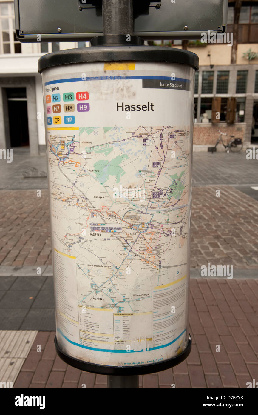 Carte des rues touristiques Hasselt Belgique Belgique Europe EU Banque D'Images