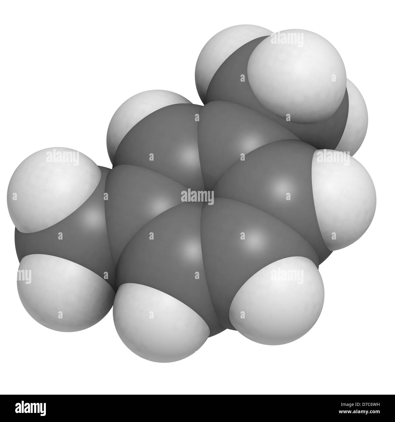 Le xylène (méta-xylène xylol, hydrocarbures aromatiques), le modèle moléculaire. Les atomes sont représentés comme des sphères de couleur classiques Banque D'Images